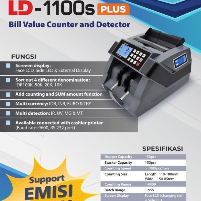 PROMO SECURE LD-1100S - MESIN HITUNG UANG/BILL MONEY COUNTER DETECTOR 1000 S