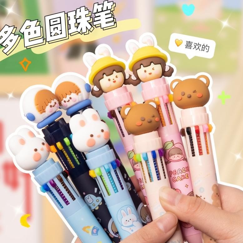 

Fgh-56 Pena Pulpen Warna 10 In 1 Cute Kawaii | Bolpen Cetek Warna Warni Fgh-56