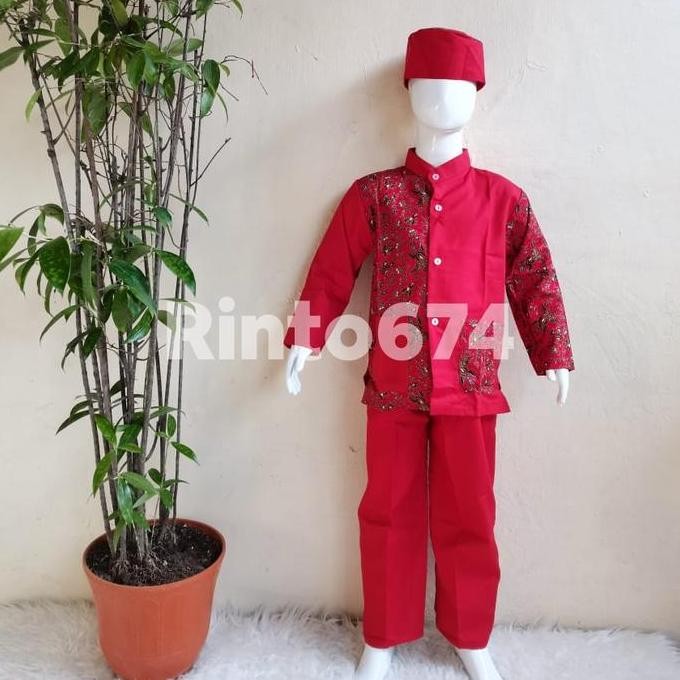 Seragam Sekolah Muslim Batik Merah Paud Dan Tk Kualitas Bagus Terbaru