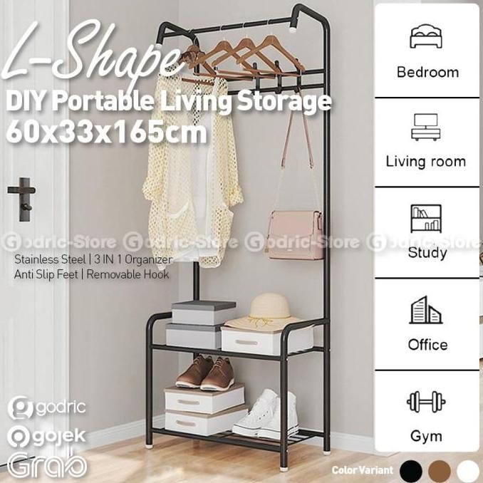 L-SHAPE RAK HANGER SERBAGUNA GANTUNGAN PAKAIAN BAJU TOPI BUKU SEPATU