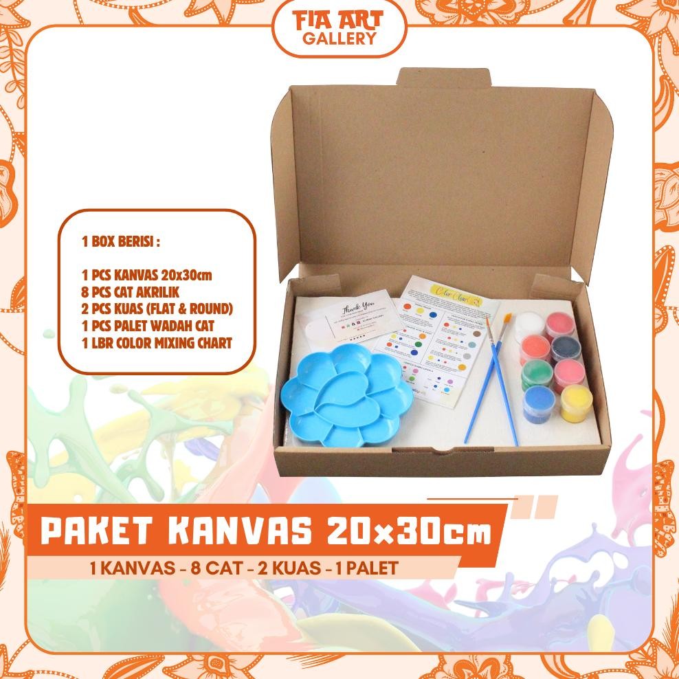 

Paket Lukis Kanvas 20x30 cm Paket hemat mewarnai lengkap dengan kanvas putih cat akrilik kuas palet warna mixing color chart paket melukis lengkap anak kuas palet painting brush canvas acrylic art kanvas putih polos