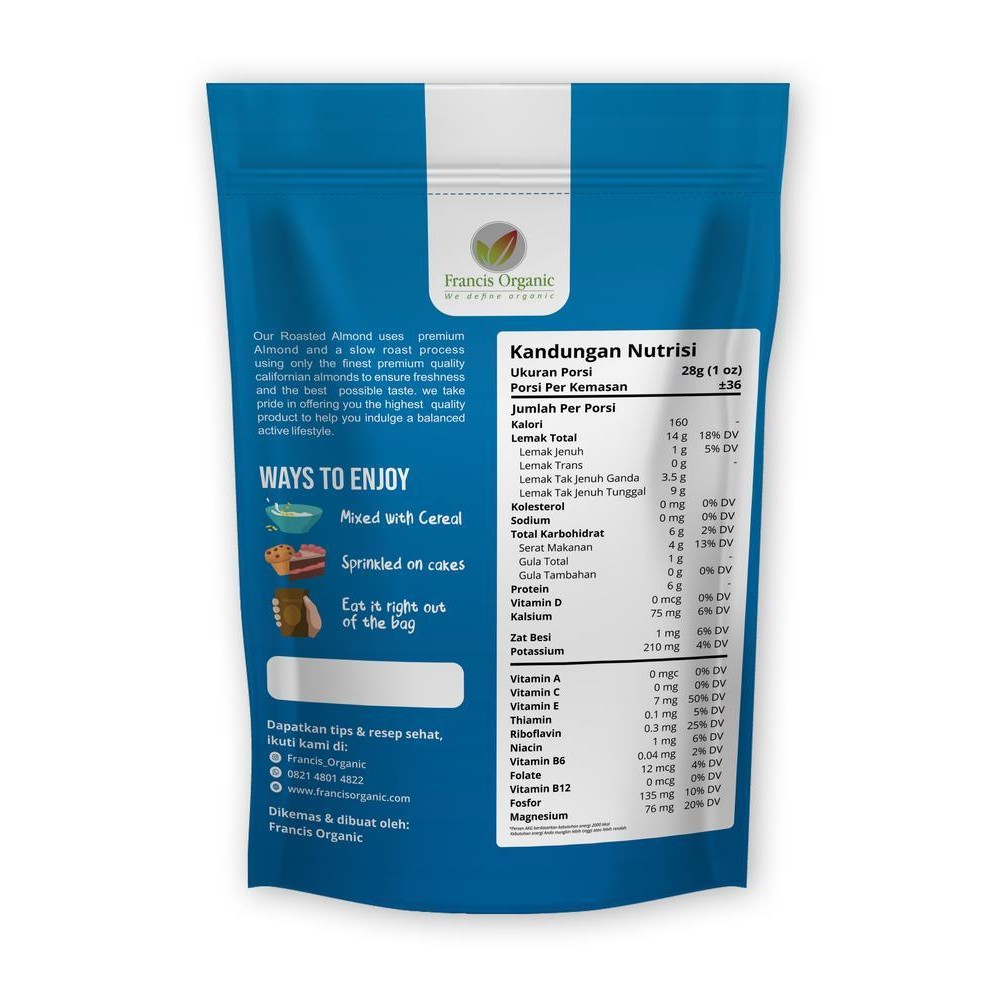 

Cri Kacang Almond Panggang Kupas 1Kg / Roasted Almond 1Kg