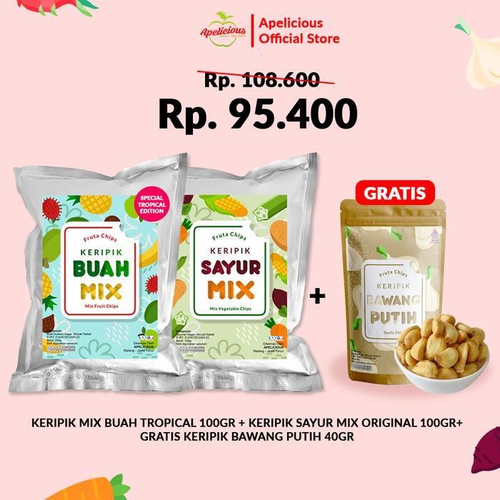 

Cri Apelicious [Gratis Keripik Bawang Putih] Mix Keripik Sayur Ori + Mix Keripik Buah Tropis