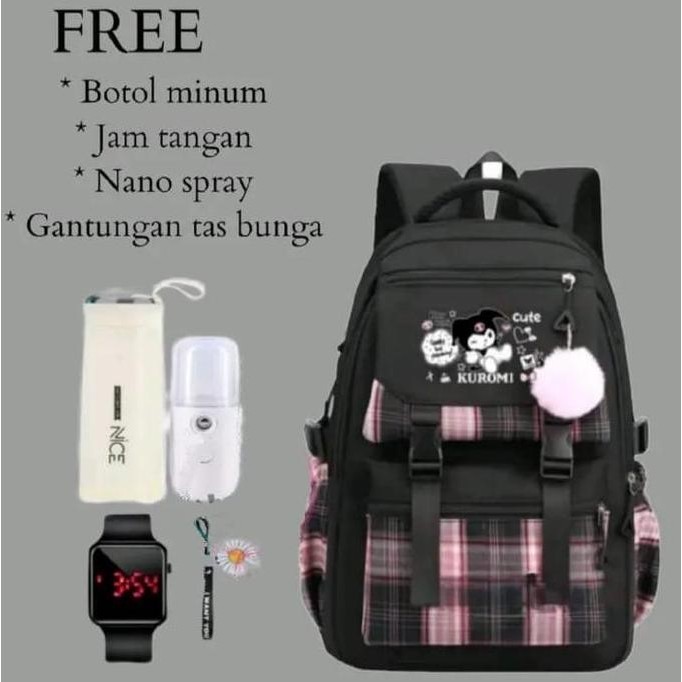 

Terjangkau Tas Ransel Sekolah Anak Perempuan 5 In 1 "Kuromiii Cute" Free Gift Botol Tumblr+Nano Sprai+Jam Led+Accesories Gantungan Murah Fashion