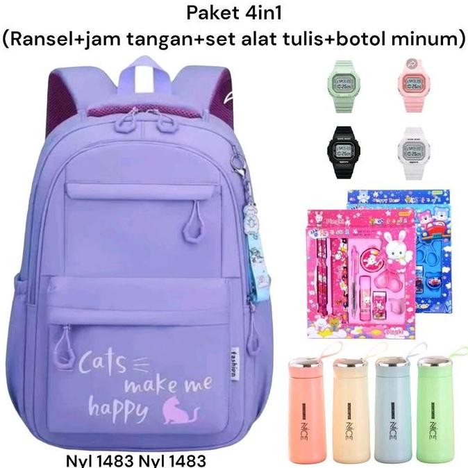 

Spesial Tas Ransel Sekolah Sd Smp Anak Perempuan Motif Cat Banyak Bonus 4In1