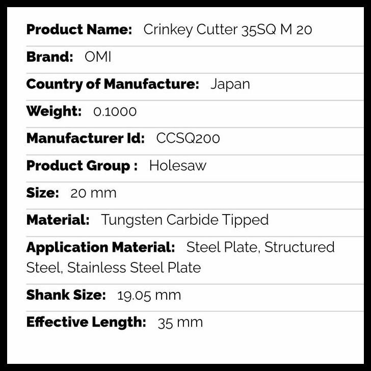 

TERMURAH CRINKEY CUTTER 35SQ M 20MM - OMI !!!
