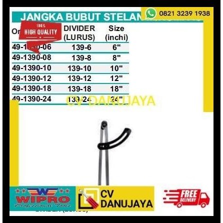 

TERBARU JANGKA BUBUT STELAN M/KOMPAS DIVIDER LURUS SIZE 6 INCH WIPRO !!!!!!