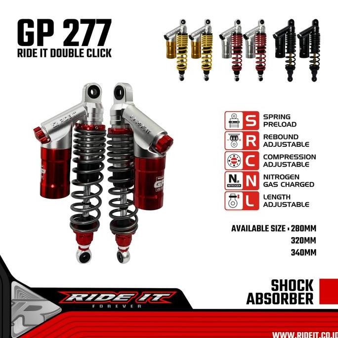 SHOCK BREAKER BELAKANG TABUNG ATAS MEREK RIDE IT GP 277 NEW UK 280MM