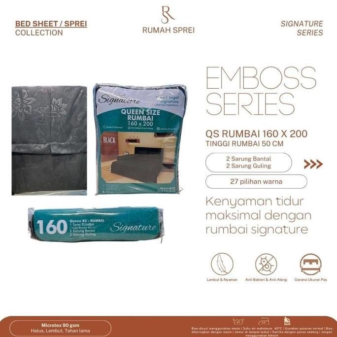 Sprei rumbai SNATURE EMBOS QUEEN SIZE 160 x 200 Tinggi rumbai 50 cm