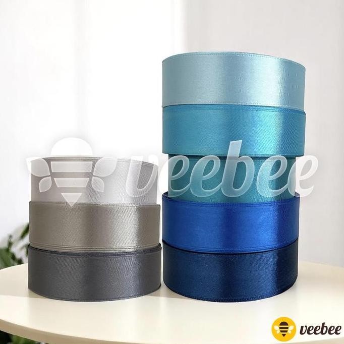 

*****] Pita Roll Satin seri Abu Biru 1ins 2,5cm/Pita Kain hias kado