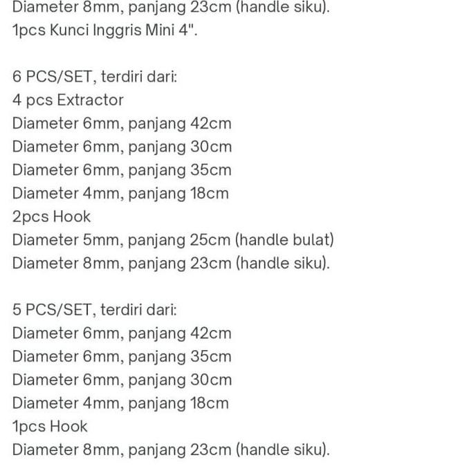 Gland packing extractor sett fatools / Alat cabut gland packing