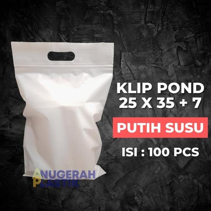 Plastik Klip Pond Putih Susu 25x35+7 cm | Ziplock Warna Putih Pegangan
