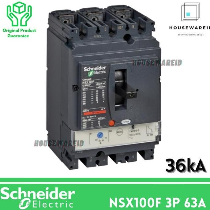 MCCB 3 Phase 63 Ampere 3p 63a Breaker Schneider X100F TM63D Original