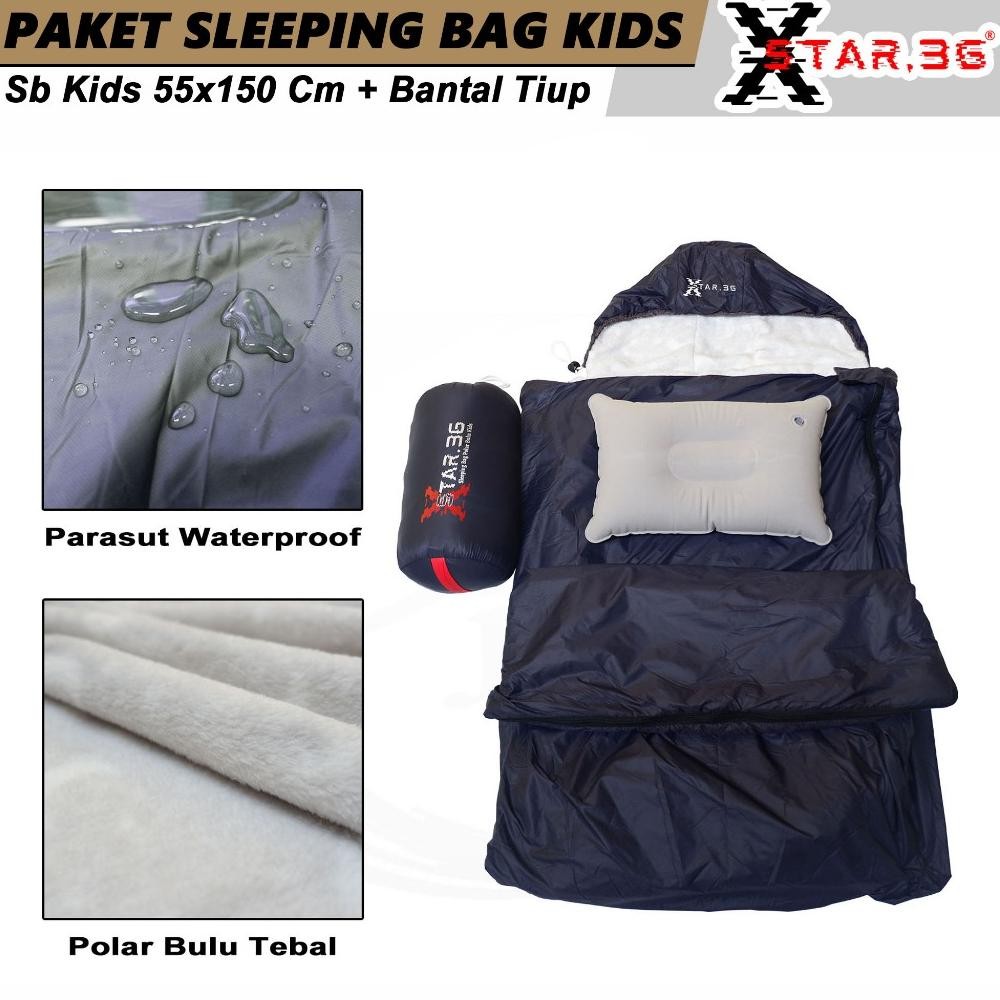 PROMO MINGGUAN PAKETAN sleeping bag kids xstar 3.g dan bantal tiup paket hemat sb+bantal tiup murah 
