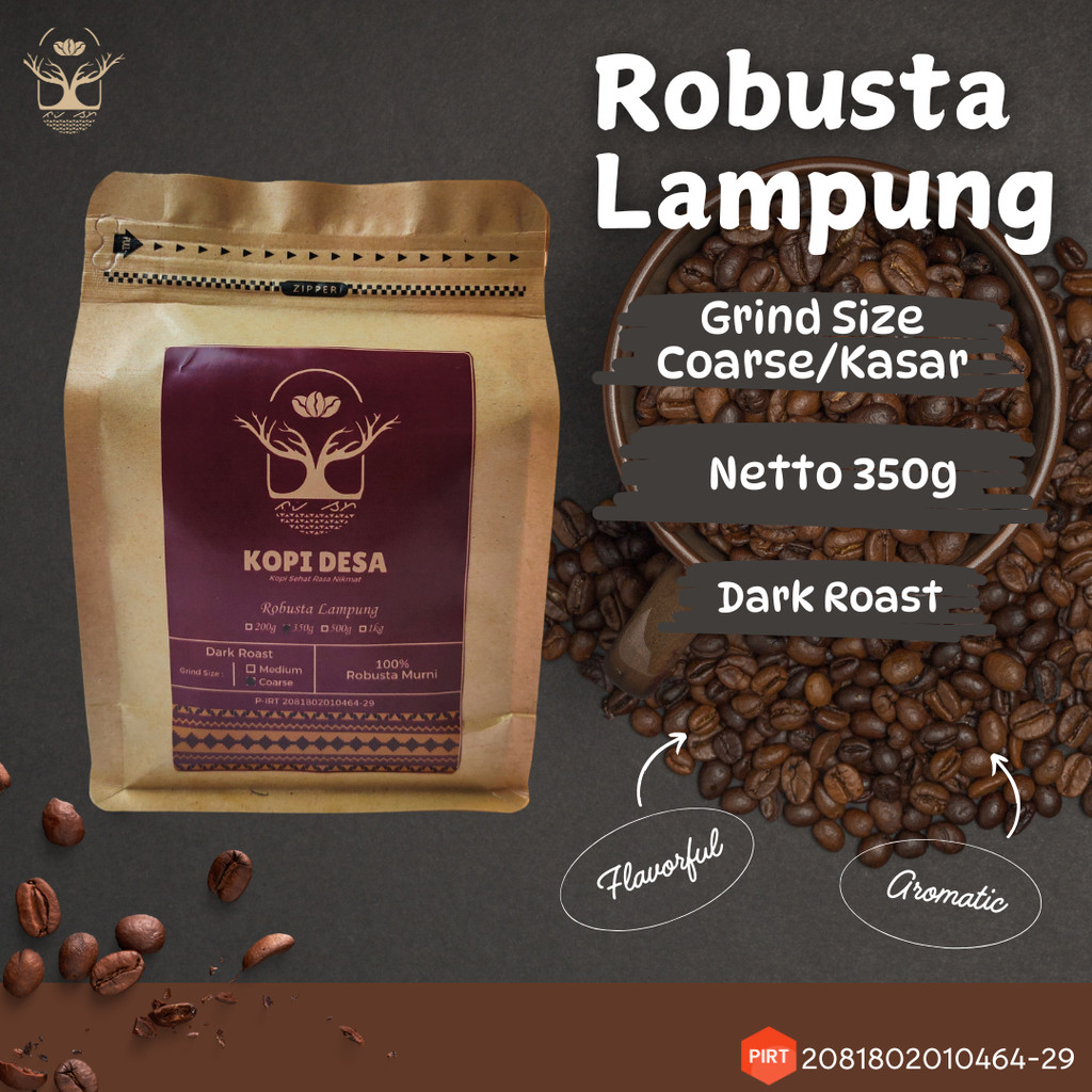 

Kopi Bubuk Murni 100% Robusta Lampung Barat 350gram | Giling Kasar /Coarse | Dark Roast