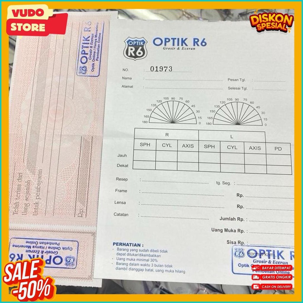 

Nota Optik | Bon Kacamata| Kwitansi Pembelian Kacamata Diskon Setengah Harga