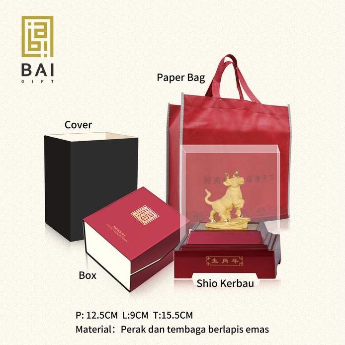 baru Pajangan Shio Kerbau Lapis Emas Patung Shio kerbau Emas Hoki Hadiah