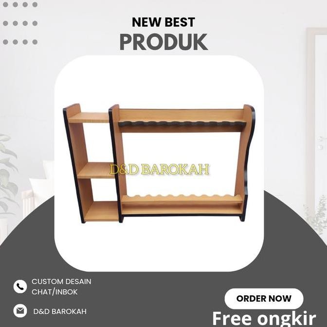 Jual, Rak Joran Pancing+Kotak Essen 12 Slot Promo Cuci Gudang Kayu Alat Pancing