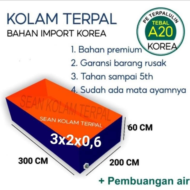 Terpal Kolam A20 Korea 3x2x0,6 / 2x3x0,6 / 300x200x60 / 200x300x60 Kolam Terpal