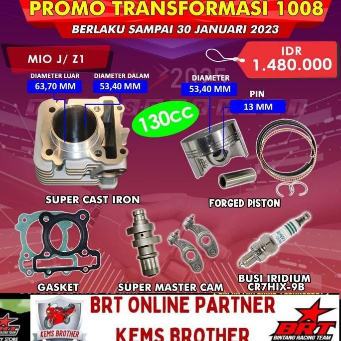 Paket Blok Casting Iron Bore Up 130cc & 150cc Orinal BRT - Mio J, Soul GT, X-Ride, Fino