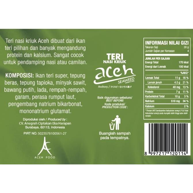 

Snack Teri Aceh Nasi Kriuk Seaweed (Rumput Laut) | Kemasan Kaleng | 120Gr | Cemilan Renyah, Gurih, Crispy,Praktis, Halal, Pirt, Enak, Lezat, Nikmat | Makanan Ringan Kekinian | Lauk Untuk Nasi, Sup, Bekal Anak Kos, Keluarga, Piknik, Oleh-Oleh | Aceh Food