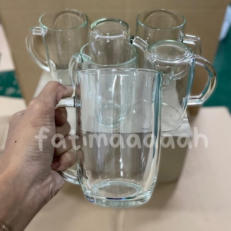 Kim Glass - Gelas Gagang Kaca Gelas Air Minum 420 Ml M1551 Gelas Teh Gendut @6 Pcs Viral