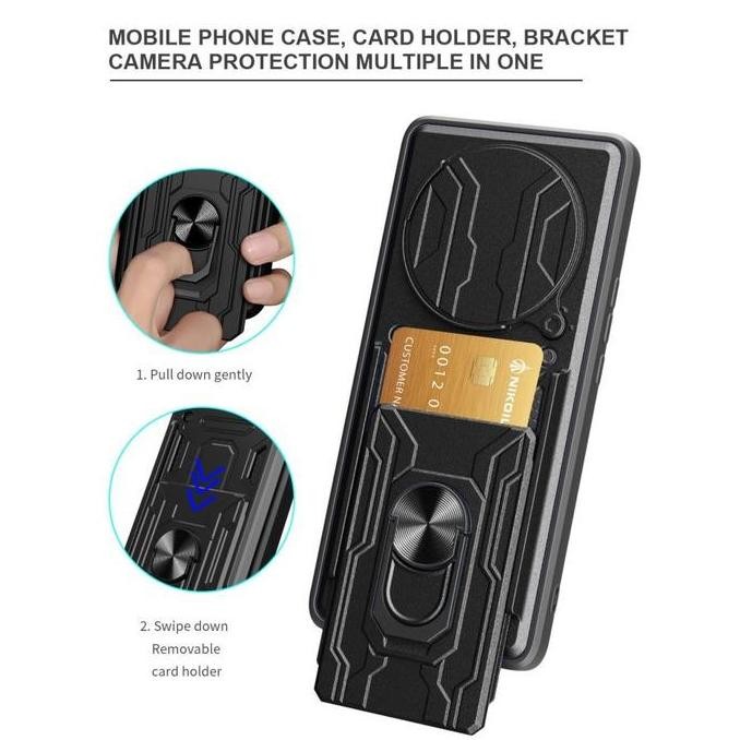 Case For Oppo Reno 12F 4G - 5G - Cardx Flip Lens Card Ring Army Military Armor Case Shockproof