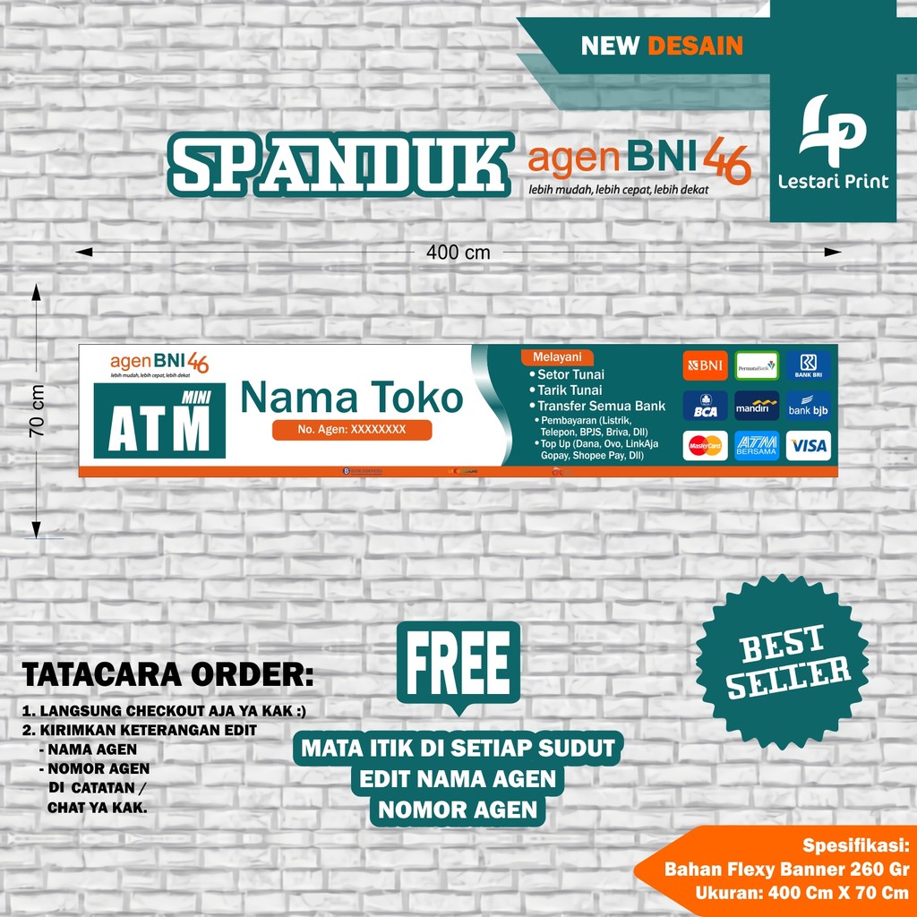 SPANDUK AGEN BNI 46 400 cm x 70 cm / BANNER AGEN BNI 46 / LESTARI PRINT