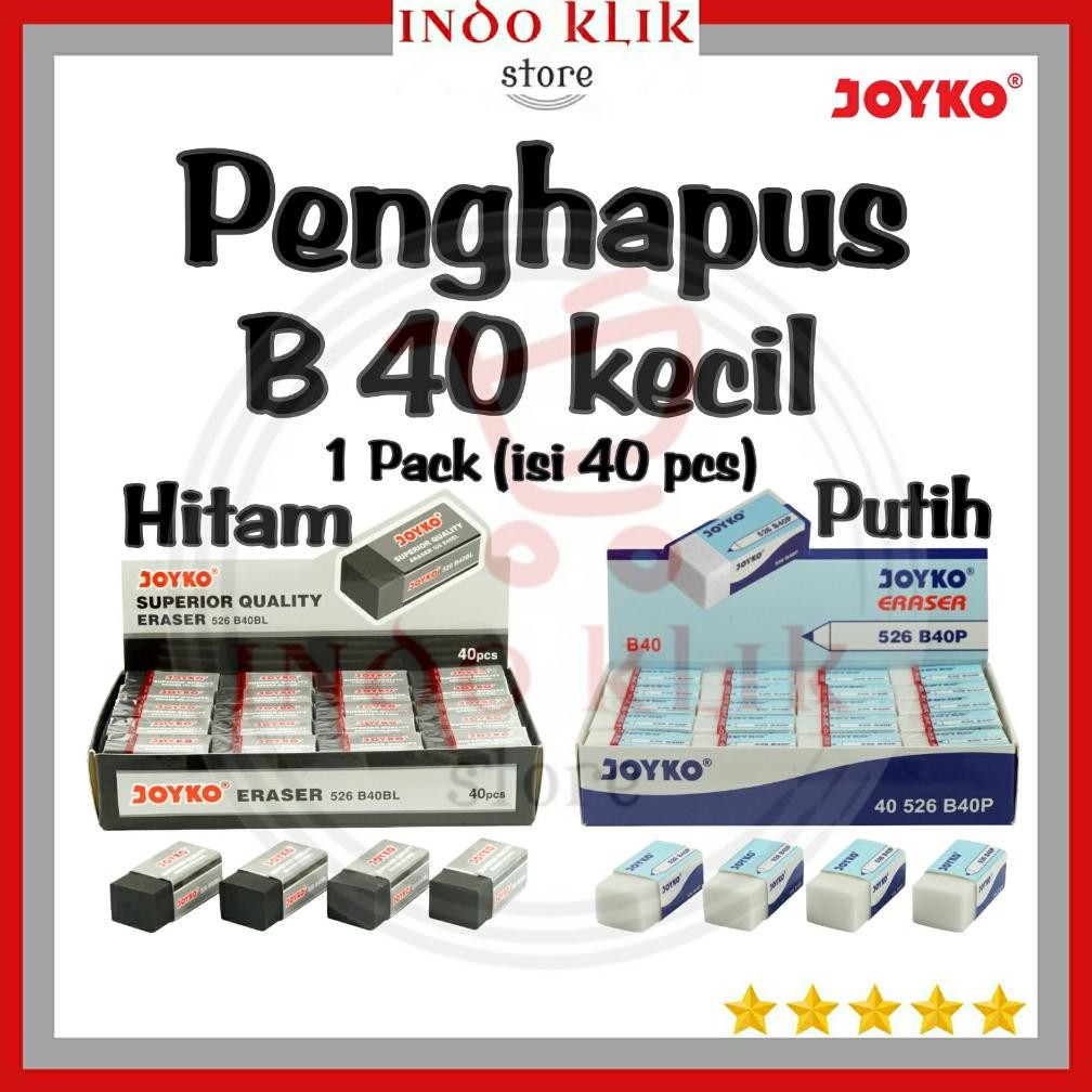 

Penghapus Pensil Joyko B-40 Kecil 1 Pack isi 40 Pcs / Hapusan Pensil B40 Putih Hitam / Stip Kecil DiM