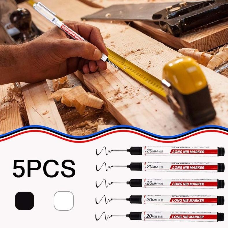 

5pcs Long Head Marker Multiguna Spidol Kepala Panjang Nib Marker Spidol Marker Putih Hitam Cepat Kering Penanda Besi DiM