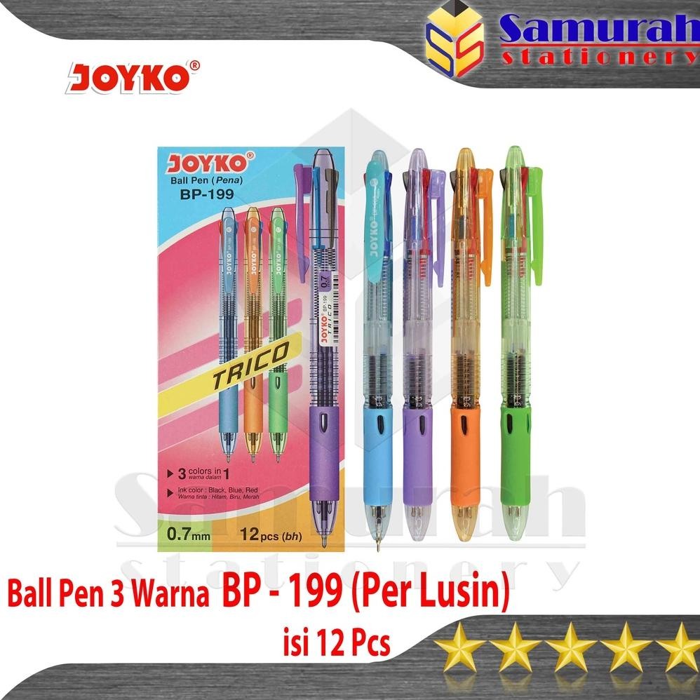 

Pulpen Joyko Trico 3 Warna BP 199 / Ball Pen BP-199 3 Warna 0.7 mm/ Ballpen Cetek BP199 3 W / Hitam - Merah - Biru DiM