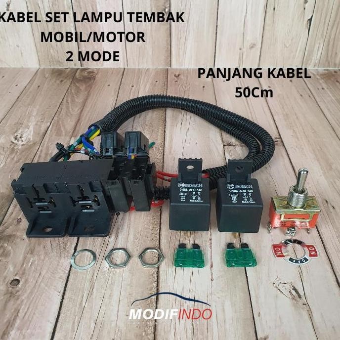 Kabel Relay Set Lampu Tembak Mobil Motor 2 Mode High Low Beam