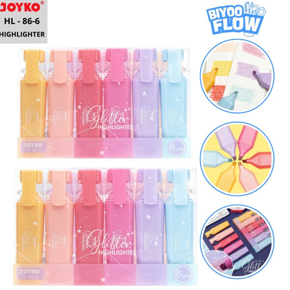 

Joyko 1 Set isi 6 pcs Highlighter Glitter HL-86-6 Penanda Glitter Berwarna DiM