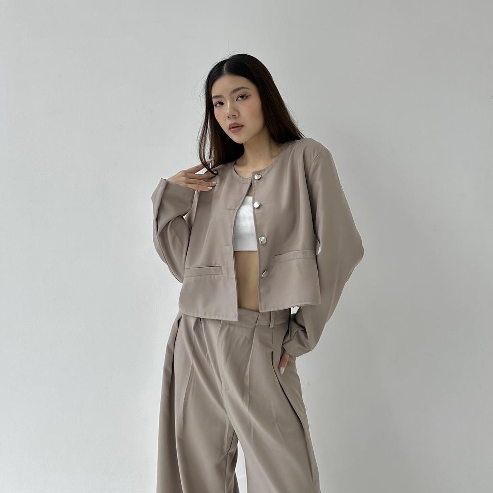 Sol Blazer Atasan Outer Blazer Wanita Luaran Crop Top Jaet Baju Lengan Tangan Panjang Vest Rompi Pos
