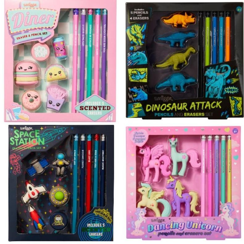 

Smiggle Eraser and Pencil Set/Pencil Smiggle/Unicorn Dinosaurus Airplane Dinner Burger DiM