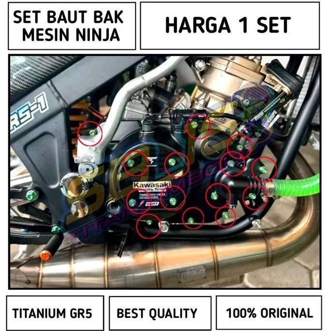 PAKET BAUT TITANIUM BLOK MESIN KANAN KIRI NINJA 150 RR R STAINLESS RACING