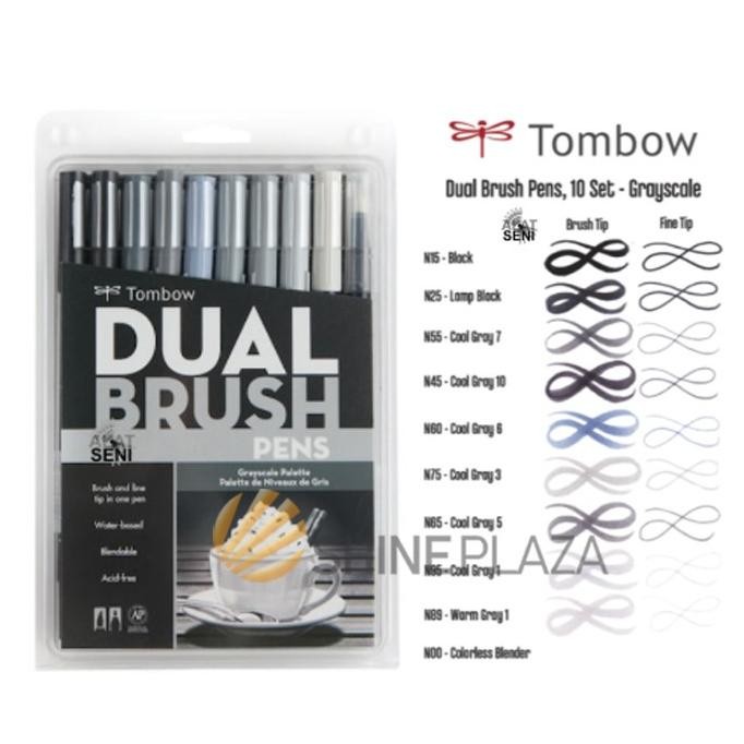 

Tombow Dual Brush Pen Set 10 Art Marker Grayscale Palette Colors DiM