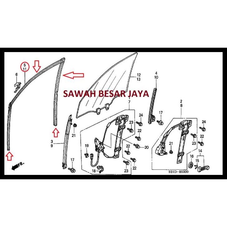 TERBARU KARET RUN CHANNEL REL KACA JENDELA PINTU DEPAN KANAN HONDA CIVIC FERIO 1996 1997 1998 1999 2