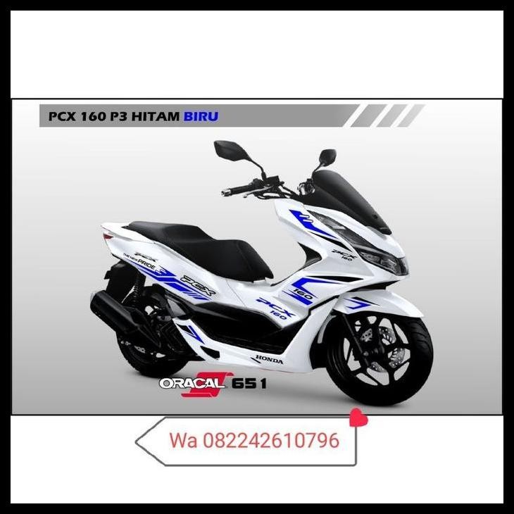 GRATIS ONGKIR STICKER CUTTING STRIPING HONDA PCX 160 PUTIH SPORTY BIRU