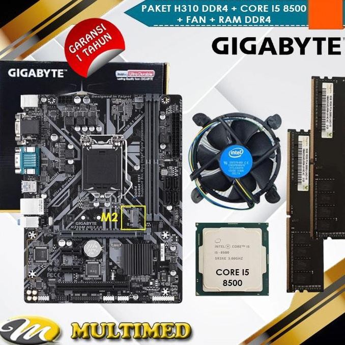 TERMURAH - Paket Mainboard 1151 H310M DDR4 + Core i5 8500 + FAN + RAM