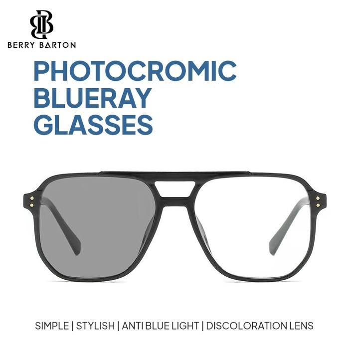 Berrybarton Kacamata Pilot Frame Aviator Lentur Anti Radiasi Photocromic Blueray Fashion Pria Wanita