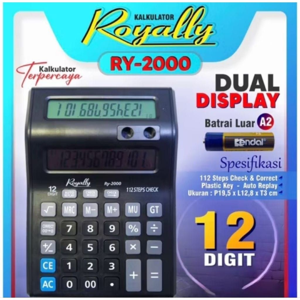 

KALKULATOR ROYALLY 12DIGIT RY-2000 DUAL DISPLAY