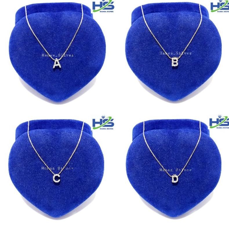 Kalung Perak Wanita Silver Asli 925 Lapis Emas Putih Italy Liontin Huruf Alfabet - Kalung Anti Karat