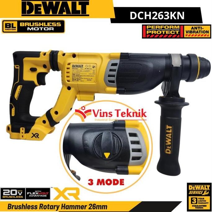 DEWALT DCH263KN BRUSHLESS ROTARY HAMMER 26MM MESIN BOR BETON BATERAI 20V MAX ORIGINAL DAN TERPERCAYA