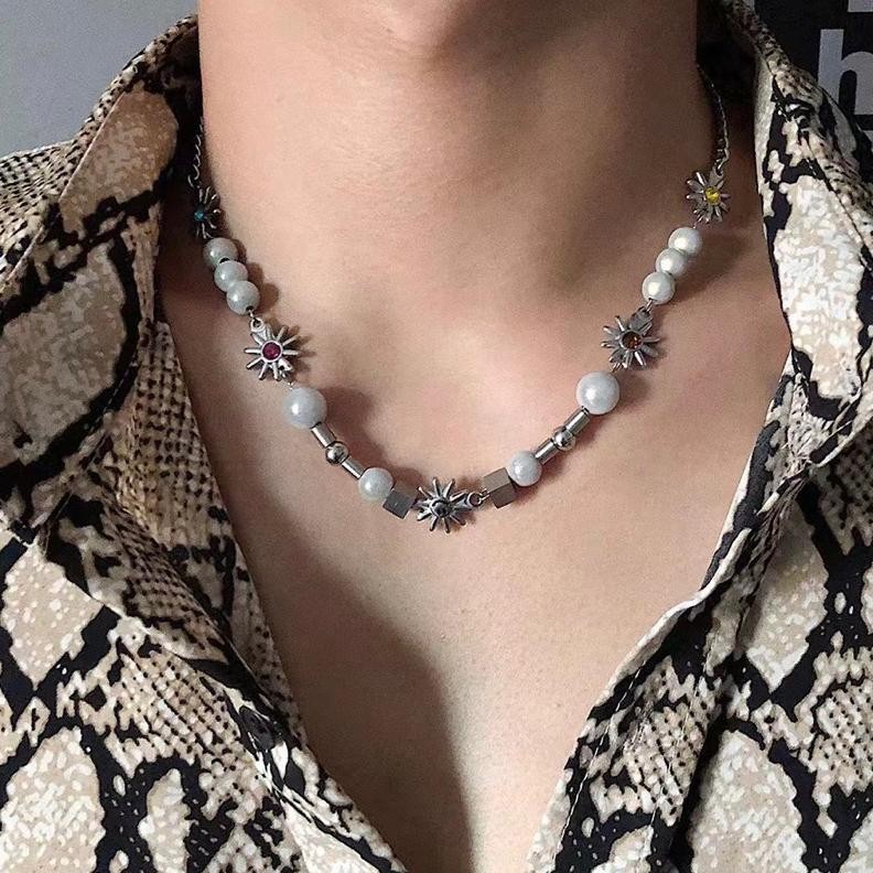 CARLO NECKLACE / SUN SMILE NECKLACE MANIK MATAHARI SMILE SENYUM CHOKER PEARL CHAIN NECKLACE REFLECTI