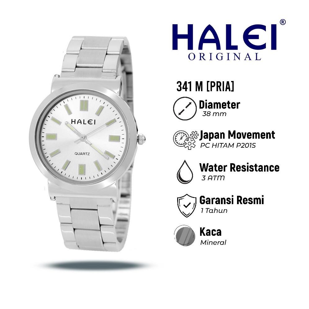 Halei 341 M Jam Tangan Pria Halei Original Fashion Anti Air Rantai Stainless Back Analog Kekinian