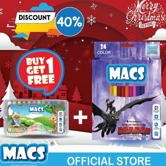 

MACS Holiday Bundle 24 Pensil Warna Night Fury + 12 Oil Pastel Crayon Anak
