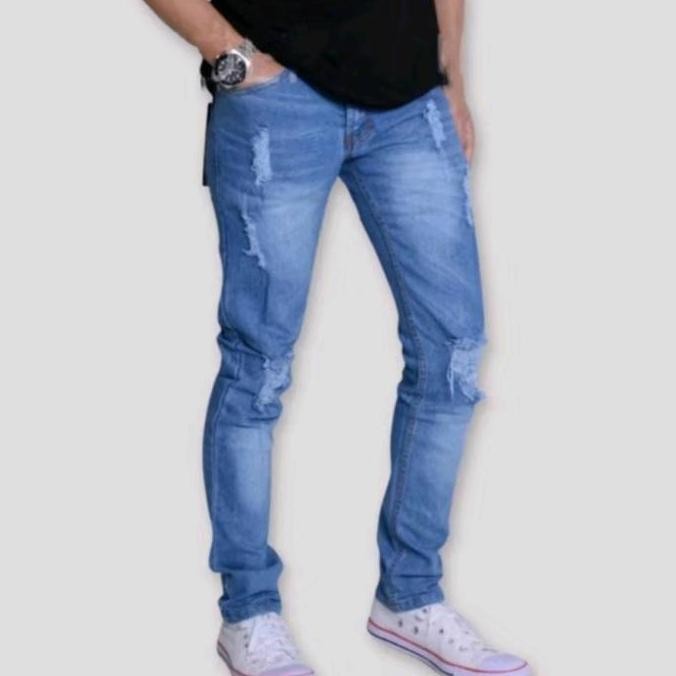 

Celana Jeans Pria Sobek Lutut Slimfit Skinny Pensil Stretch Adem Nyaman Bahan Ngaret Distro Premium