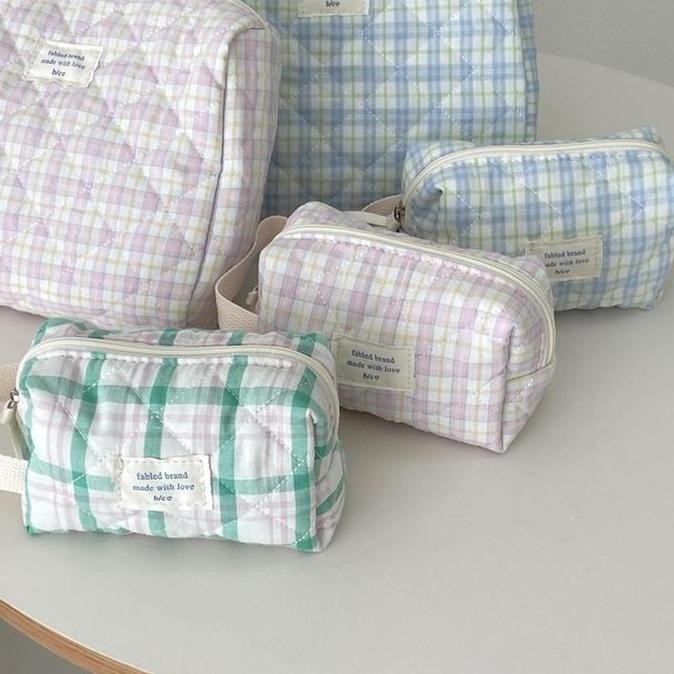 

KENSHO Marie Pouch Makeup Pastel Plaid Cute Clutch Kotak Pensil Kain Serbaguna