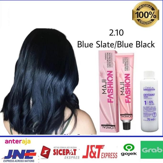 cat rambut Loreal majifashion 2.10 Blue Black + oxidant pewarna rambut